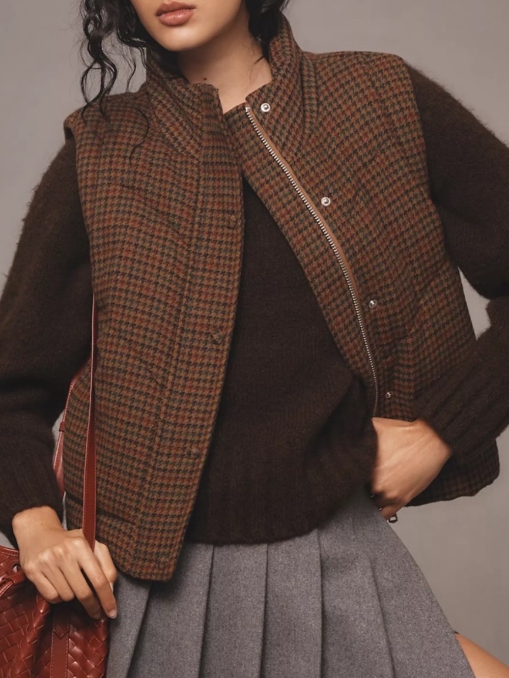 AVEC LES FILLES Brown Houndstooth Puffer Vest Anthropologie size Medium